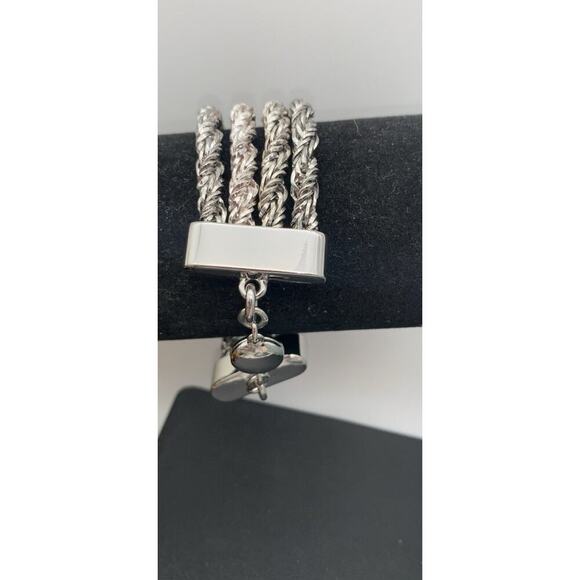 Silver Tone Chunky 4 Rope Chain Bracelet Magnetic Closure - Picture 2 of 5